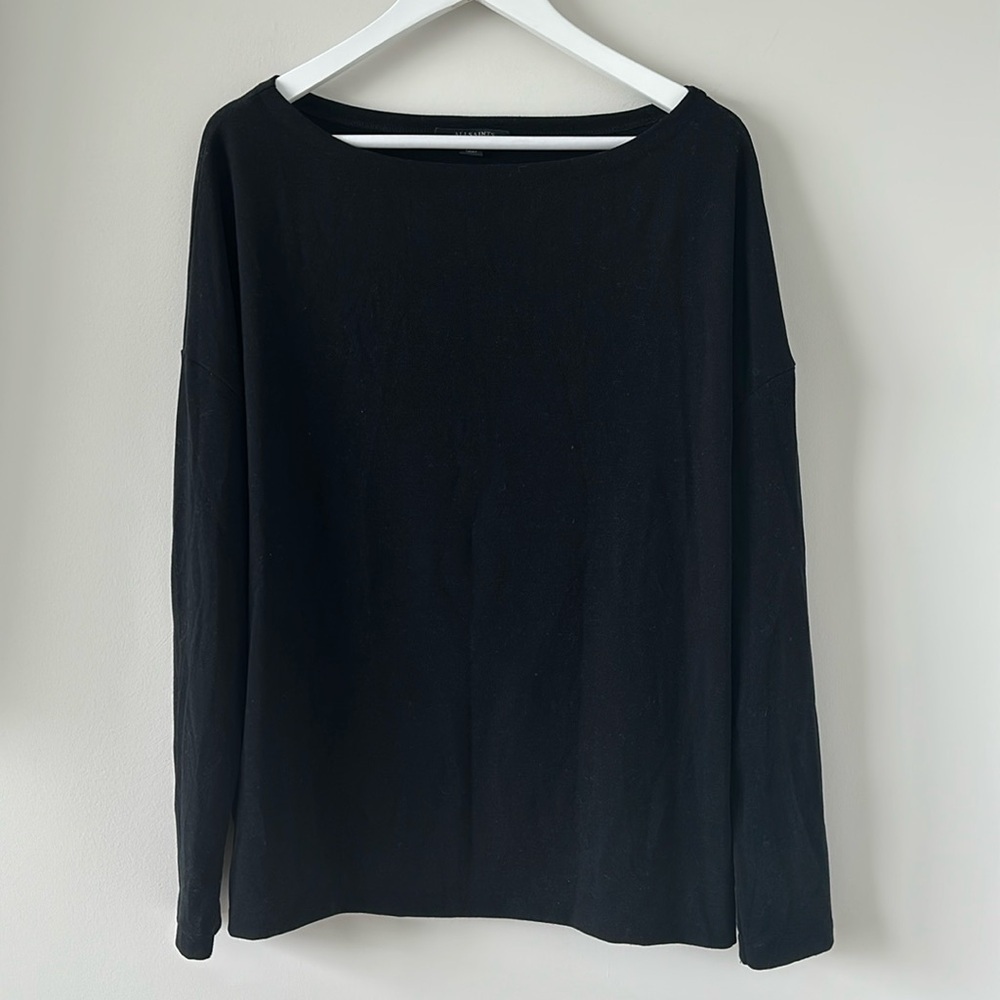 ALL SAINTS Rita Oversized Tee Black Boat Neck Long Sleeve Slouchy Relaxed Tshirt - Picture 2 of 15